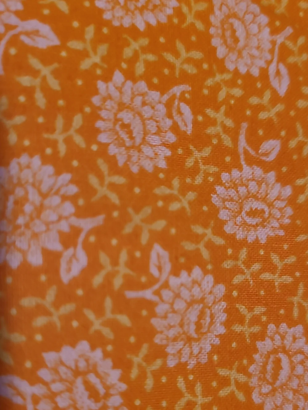Fabric Orange White Flowers, Over 4 Yards, Sewing Quilting Crafting Cotton